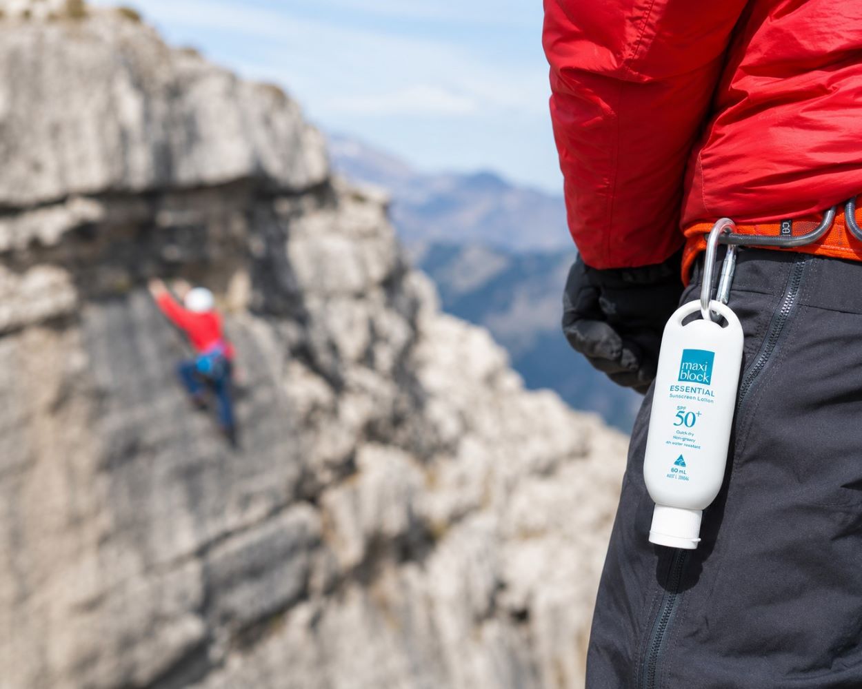 Maxiblock Everyday Sunscreen SPF 50+ Attached to Climber's Belt