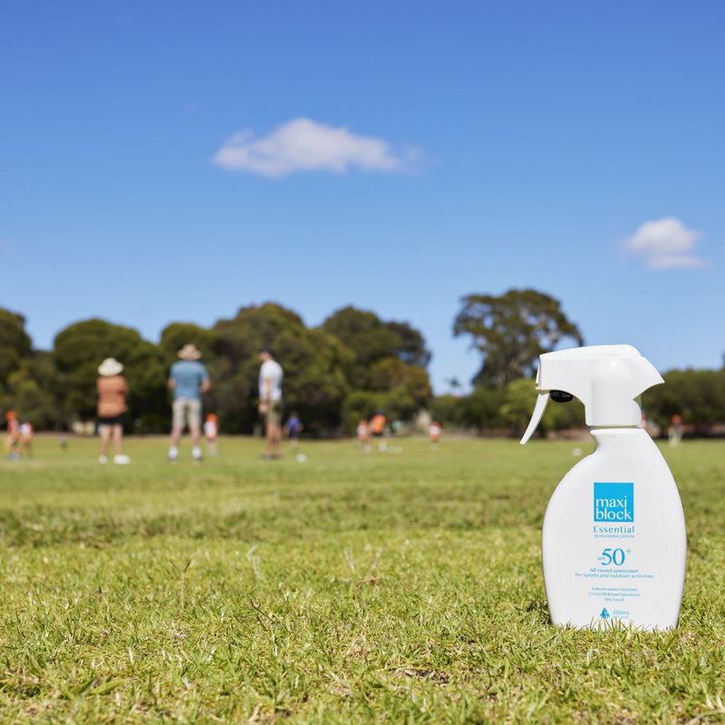 Maxiblock Essential Australian Sunscreen spray bottle 250mL SPF 50+