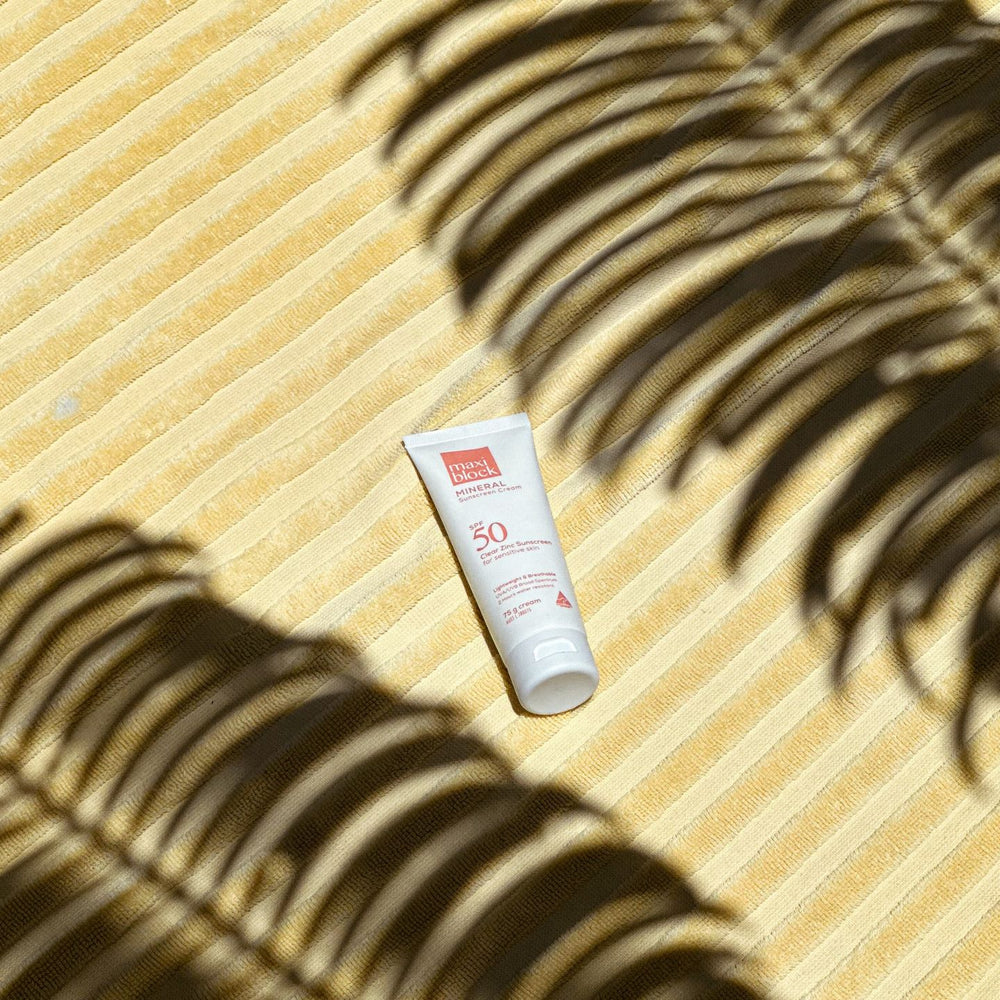Maxiblock Mineral Clear Zinc SPF 50 sunscreen applied to a forearm