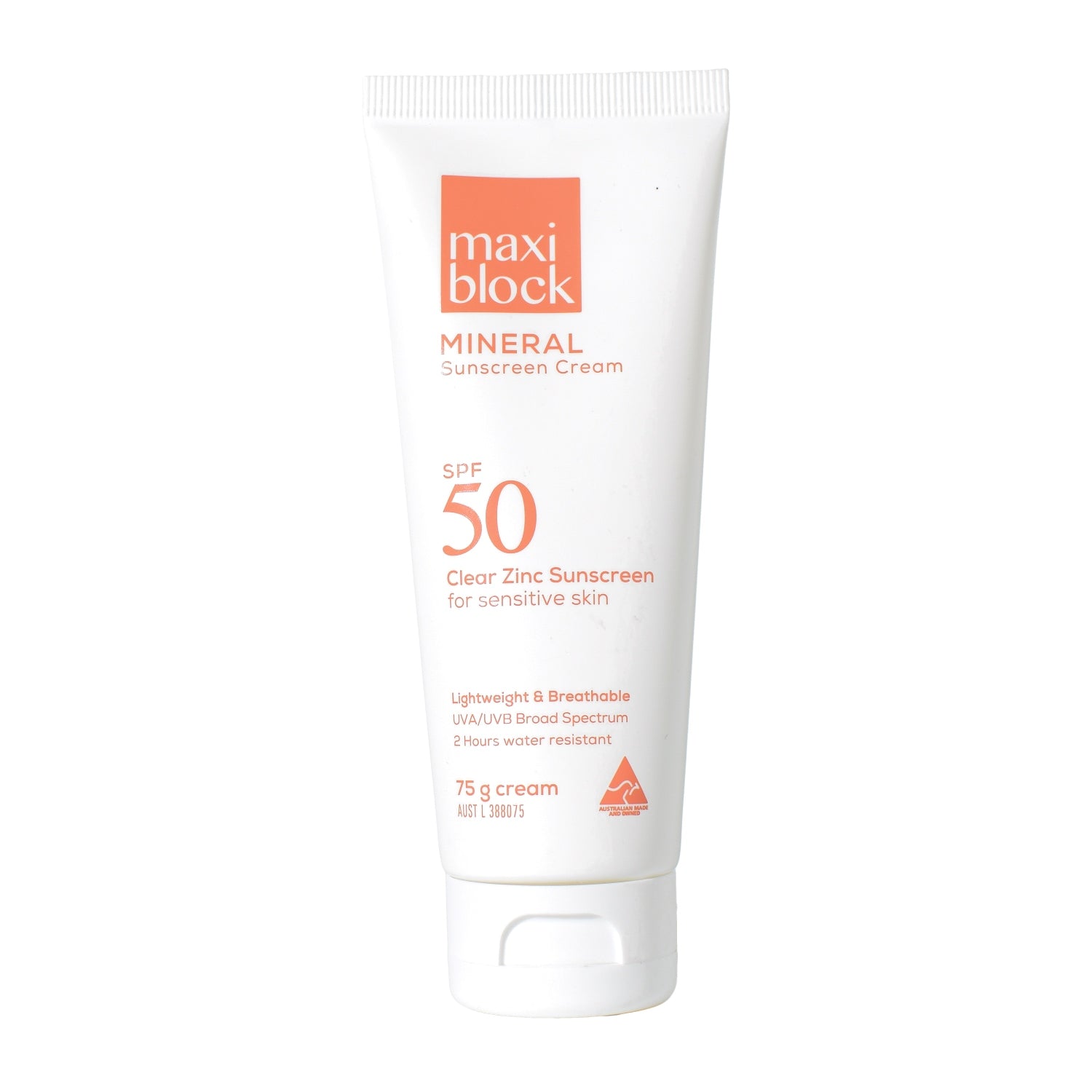Maxiblock Mineral Sunscreen Cream SPF 50 on a white background