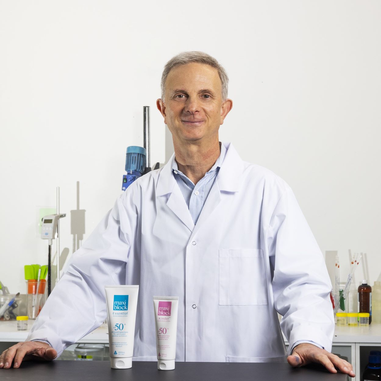 Thibaut Mortier, owner and head chemist of Maxiblock, in the laboratory